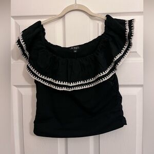 J. Crew Black off shoulder Blouse with White Trim